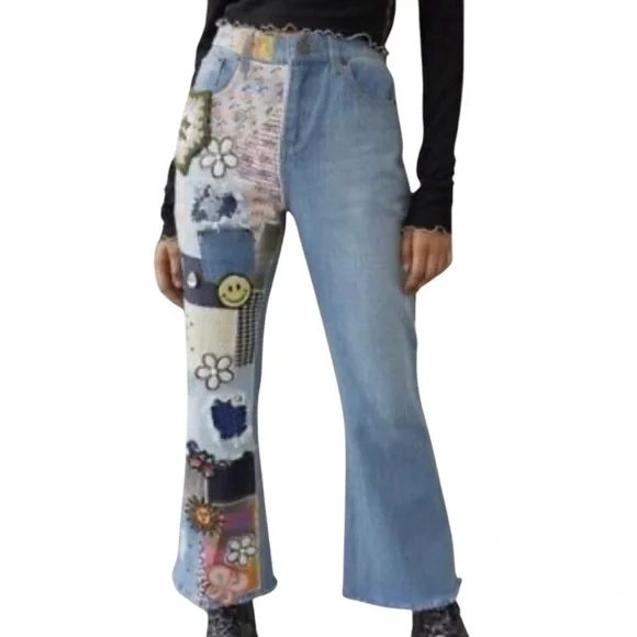 BDG High-Waisted Flare Boho Bliss Outfitters-Patch-Crochet-Embroider size 27 - Picture 3 of 13